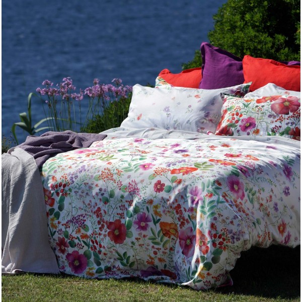 Parure Bettbezug aus Leinen für Doppelbett Toskanisches Weben Champ Fleuri Farbe Weiß