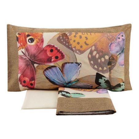 Completo Lenzuola letto matrimoniale in Raso Borbonese Butterfly colore Marrone