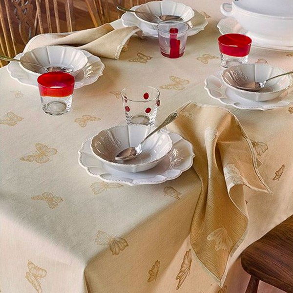 Tischdecke mit Servietten 180x230 cm Tessitura Randi Prato Fiorito Farbe Honig für 8 Personen