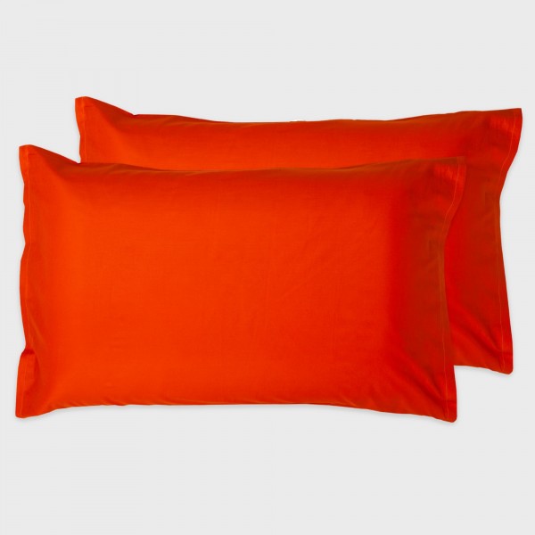 Paar Kissenbezüge 50x80 Cm Aus 100% Reine Baumwolle Hergestellt  In Italien In Uni-Farben Orange