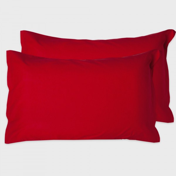 Paar Kissenbezüge 50x80 Cm Aus 100% Reine Baumwolle Hergestellt In Italien In Uni-Farben Persisches Rot