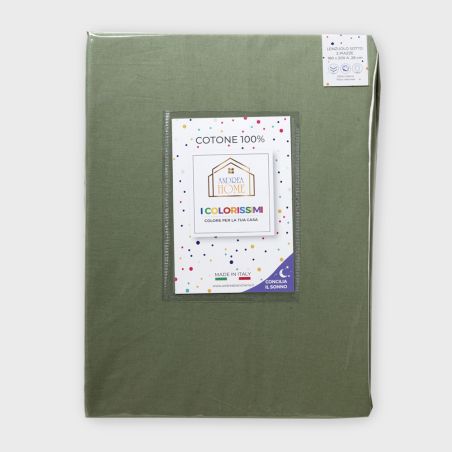 Draps housse pour lit matrimonial Andrea Home I Colorissimi en uni Vert Céladon