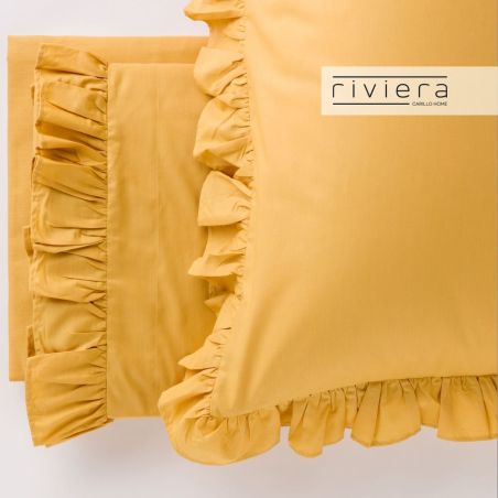 Completo Lenzuola letto Matrimoniale Carillo Riviera Giulietta con Rouches Giallo crema