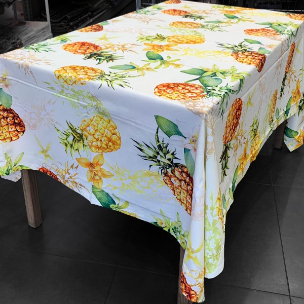 Tischdecke 150x220 cm Gewebe Randi Ananas Farbe Gelb für 8 Personen