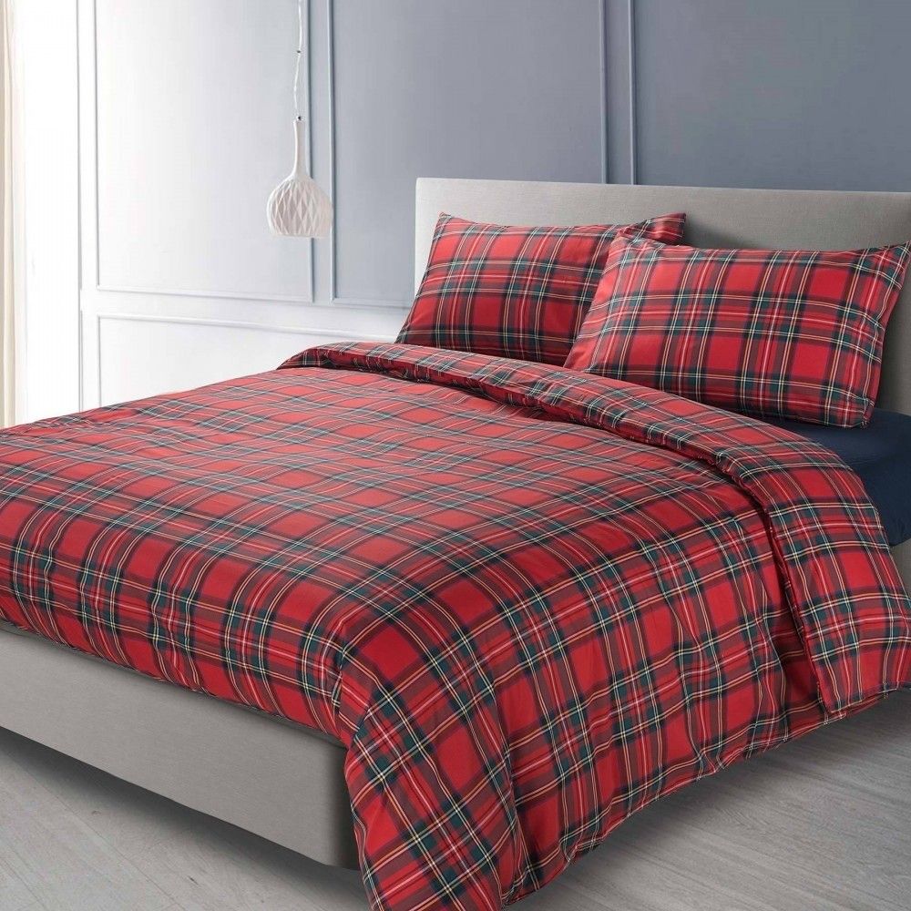 Parure Copripiumino letto 1 Piazza e Mezza Cavalieri Madison Tartan colore Rosso