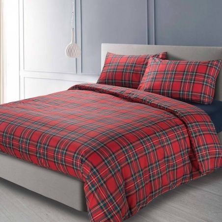 Parure Copripiumino letto 1 Piazza e Mezza Cavalieri Madison Tartan colore Rosso