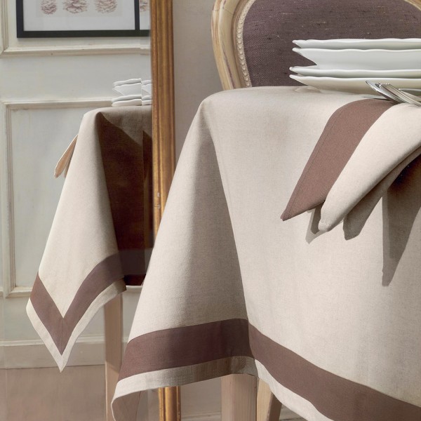 Tischdecke mit Servietten 170X270 Cavalieri Farbe Taupe für 12 Personen