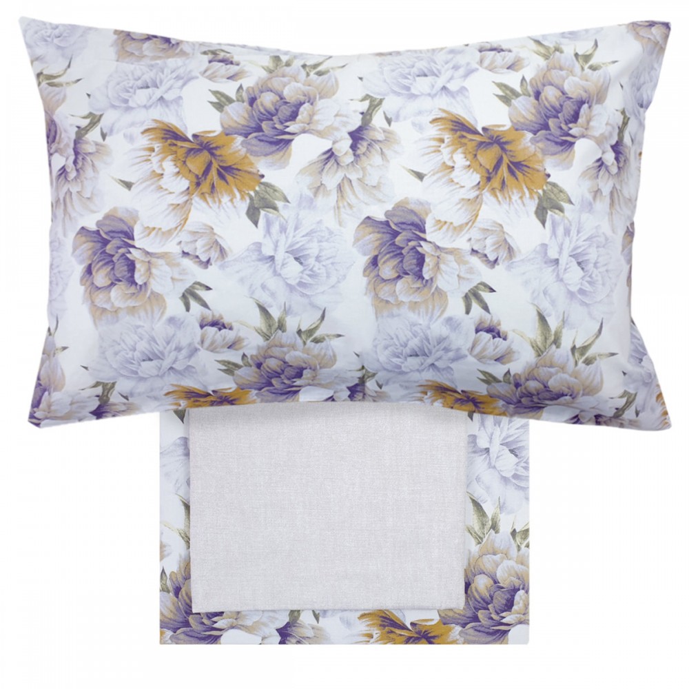 Completo Lenzuola letto Singolo Peony colore Viola