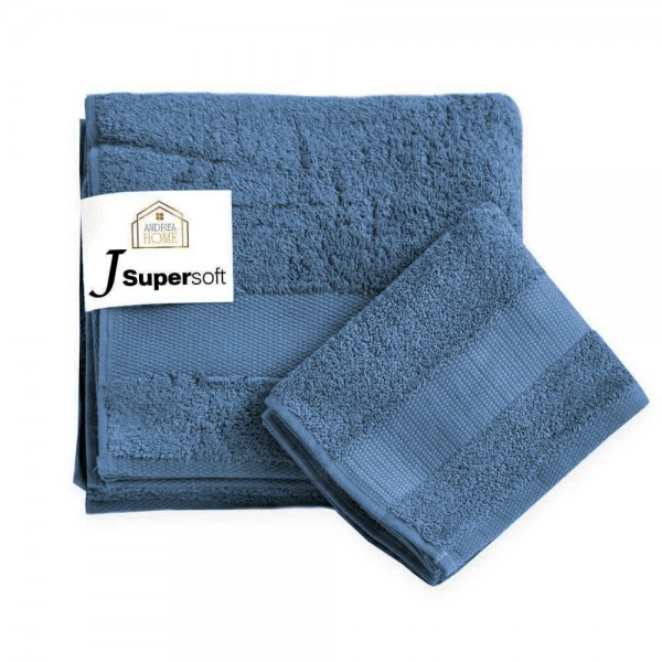 Coppia asciugamani viso + ospite Andrea Home JSuperSoft Blu Navy