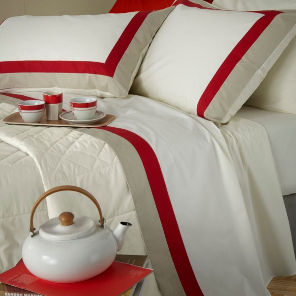 Bettwäsche-Set Doppelbett Camillatex Ever Farbe Weiß-Rot