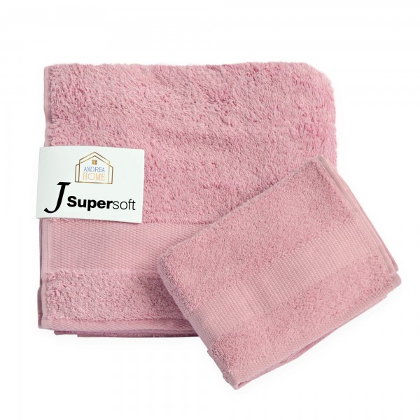 Coppia asciugamani viso + ospite Andrea Home JSuperSoft Cipria