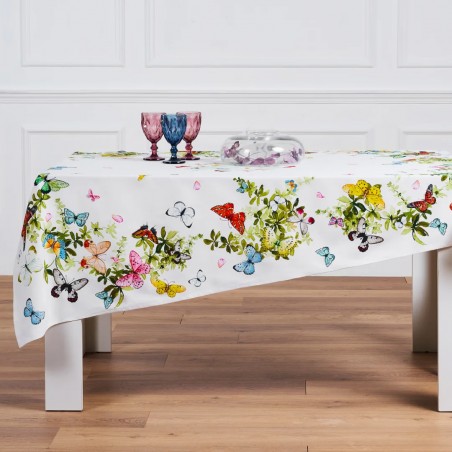 Nappe en coton 140x180 motif papillons Vingi pour 6 personnes