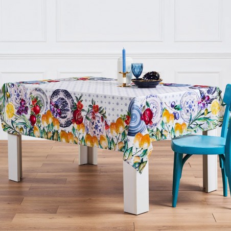 Nappe en coton 140x250 motif estival Vingi pour 12 personnes