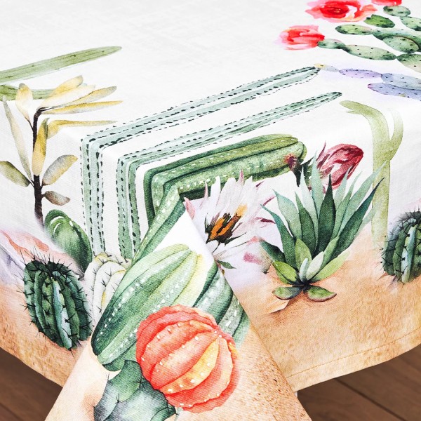 Nappe en coton 140x180 motif cactus Vingi pour 6 personnes