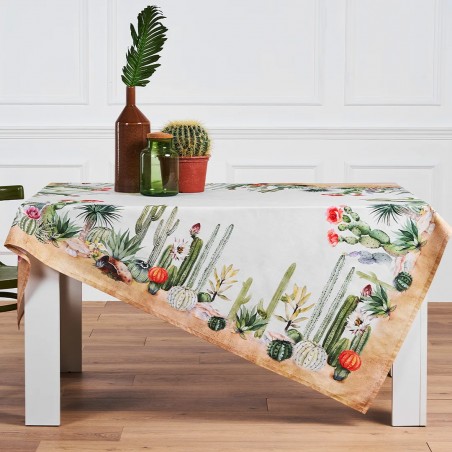 Nappe en coton 140x180 motif cactus Vingi pour 6 personnes