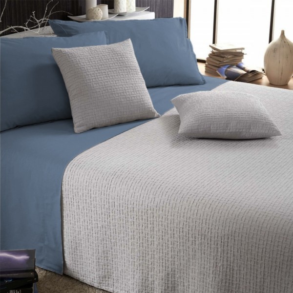 Completo lenzuola letto matrimoniale NO STIRO Cavalieri Melbourne colore denim