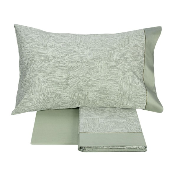 Completo Lenzuola letto Matrimoniale Fazzini Sashiko colore Verde