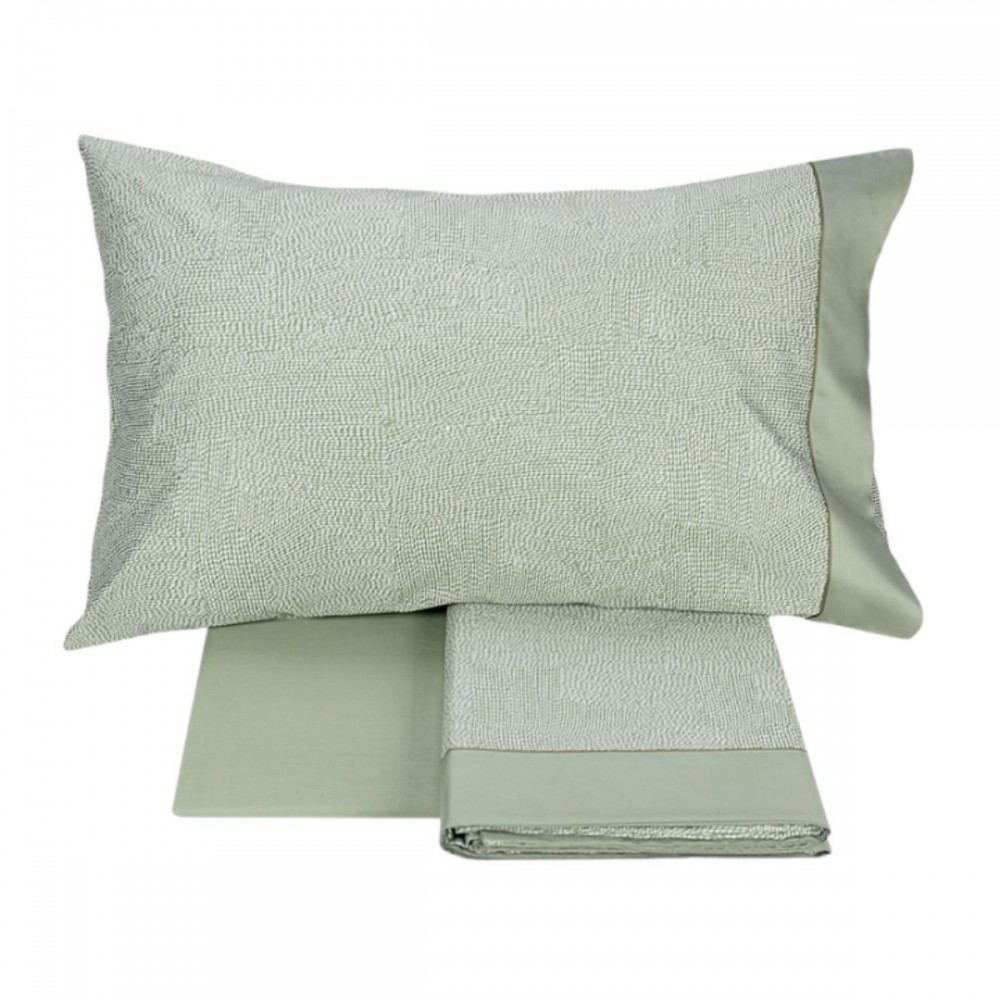 Completo Lenzuola letto Matrimoniale Fazzini Sashiko colore Verde