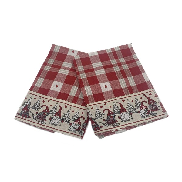 Set 2 strofinacci natalizzi Home Sweet Home gnometti colore rosso