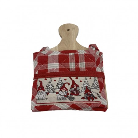 Set 2 presine con tagliere Home Sweet Home gnomi colore rosso