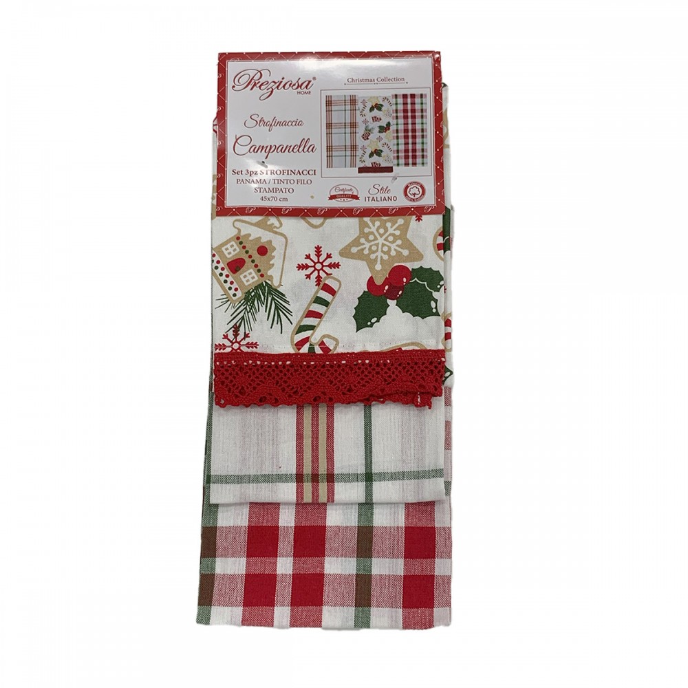 Set 4 strofinacci natalizzi Home Sweet Home campanella caramelle colore rosso