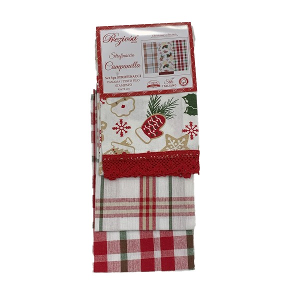 Set 4 strofinacci natalizzi Home Sweet Home campanella Babbo Natale colore rosso