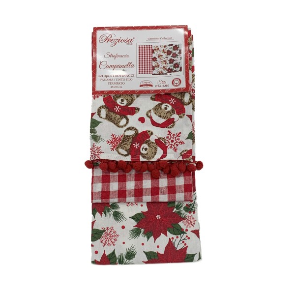 Set 4 strofinacci natalizi Home Sweet Home campanella Orsetti colore rosso