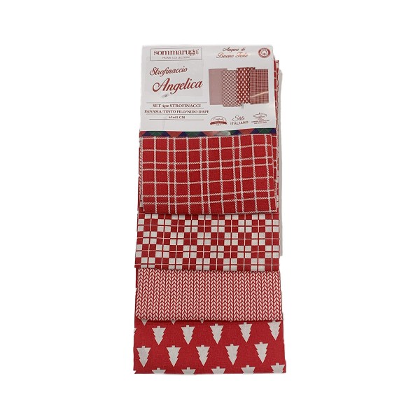 Set 4 strofinacci natalizi Home Sweet Home Angelica Alberi di Natale colore rosso