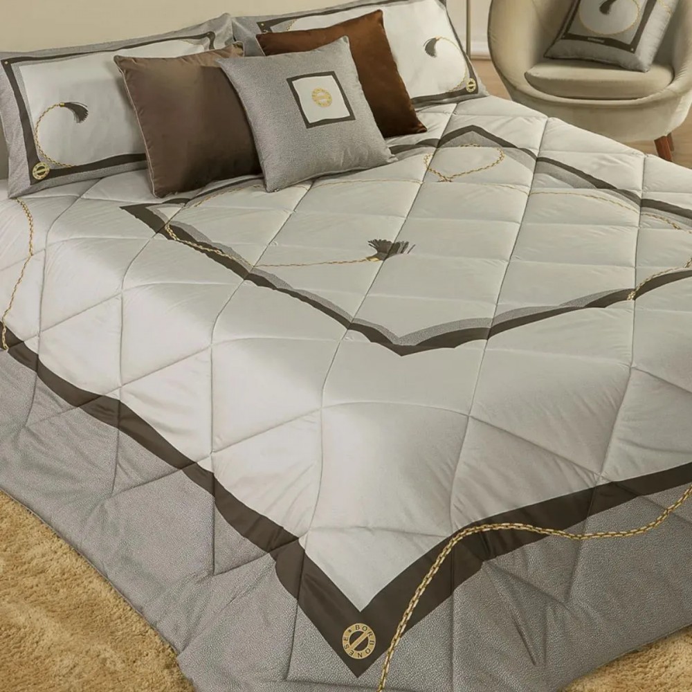 Couette double en satin Borbonese Torino couleur taupe