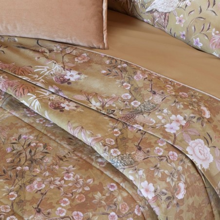 Ensemble draps pour lit double en flanelle Fazzini Giardini d'Oriente couleur rose/taupe