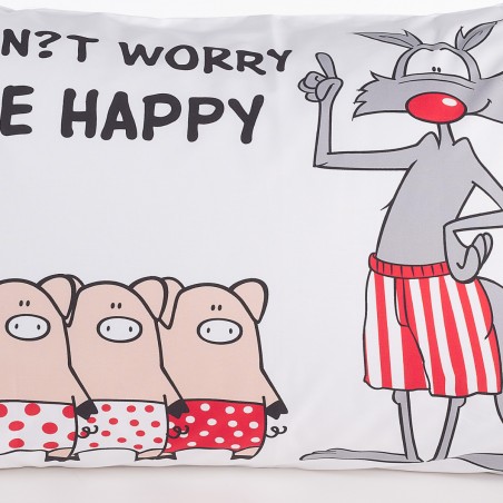 Kopfkissenbezug 50x80 cm Happy People Happy Pig in der Farbe Weiß