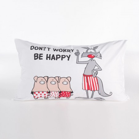 Kopfkissenbezug 50x80 cm Happy People Happy Pig in der Farbe Weiß