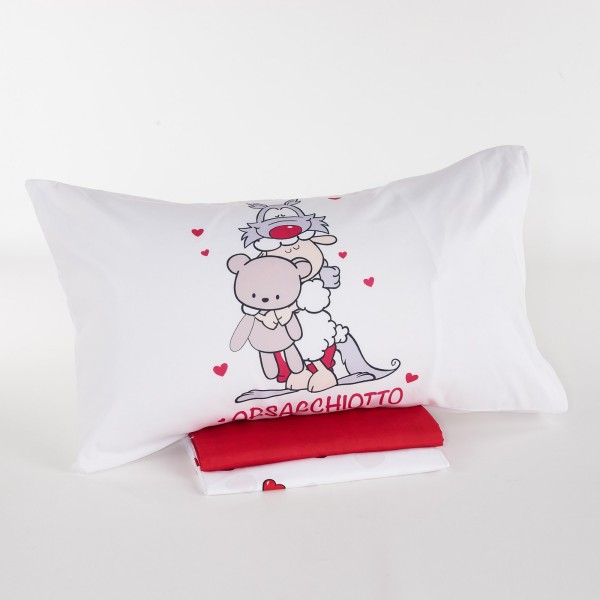 Completo lenzuola letto matrimoniale Happy People Orsacchiotto colore rosso