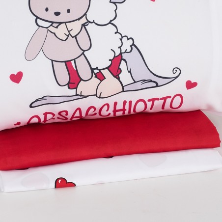 Completo lenzuola letto matrimoniale Happy People Orsacchiotto colore rosso