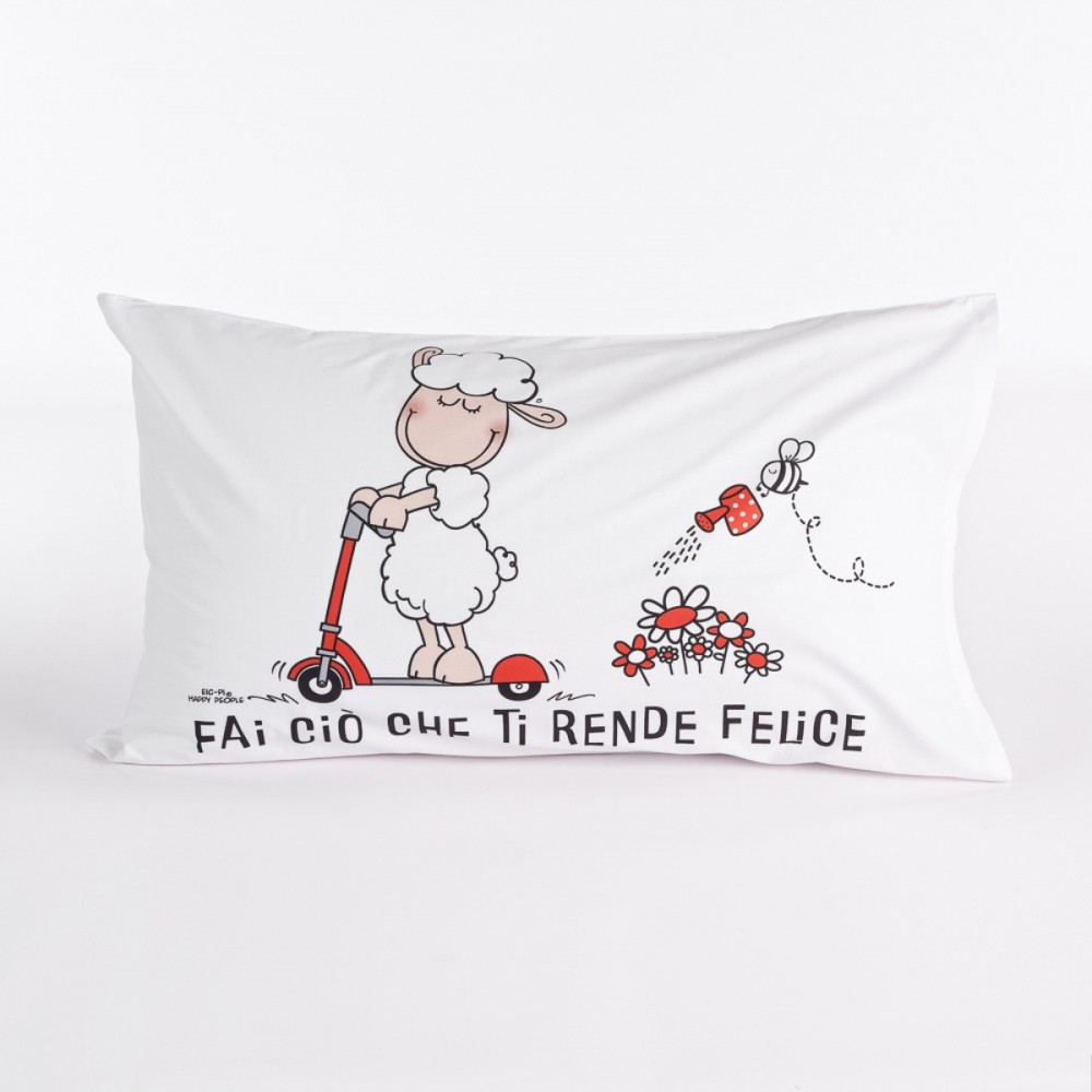 Housse de coussin 50x80 cm Happy People Ti rende Felice couleur blanche