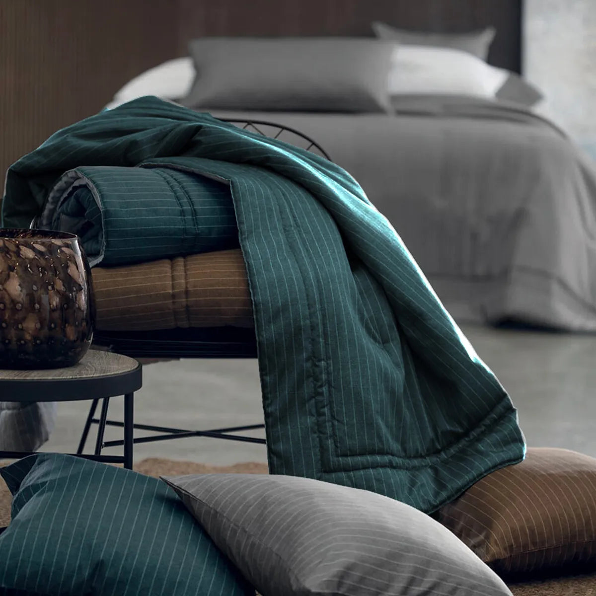 Caldo pareo a righe in raso Dondi Cambridge denim