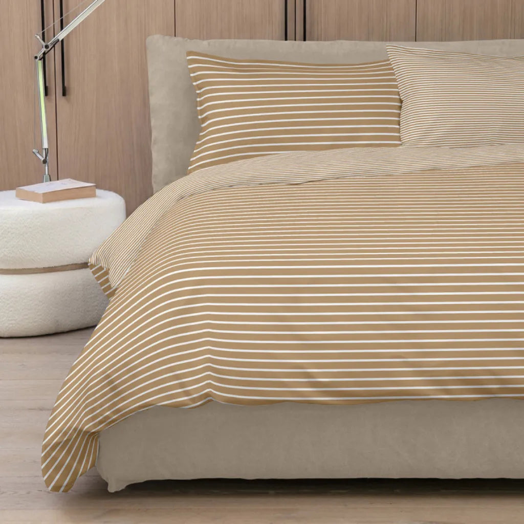 Completo copripiumino NO STIRO Easy Stripes colore Tan-off white
