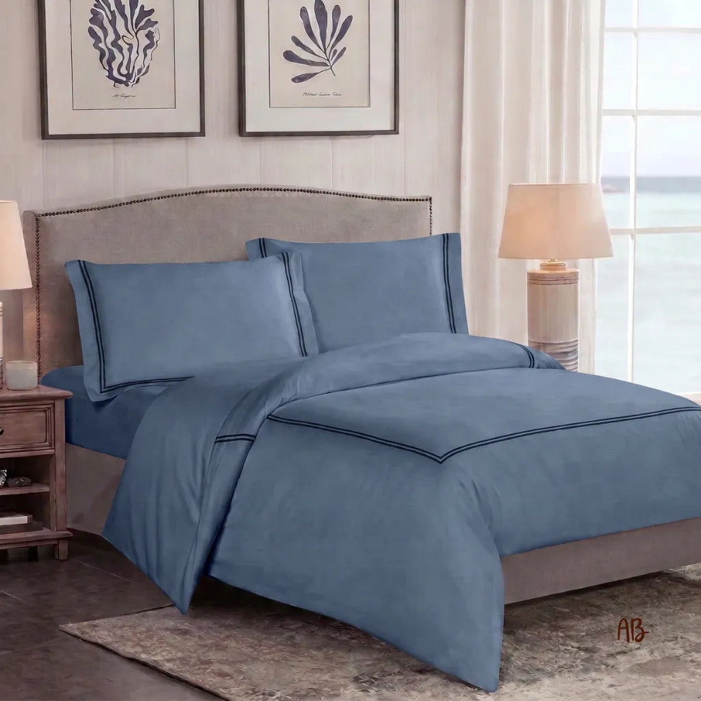 Completo copripiumino piping Matrimoniale colore Blu