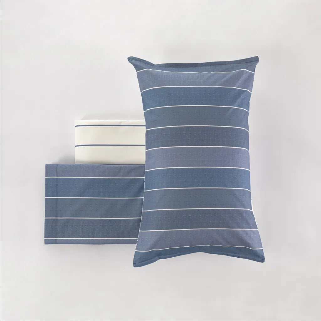 Completi lenzuola a righe in cotone Matrimoniale colore Blu