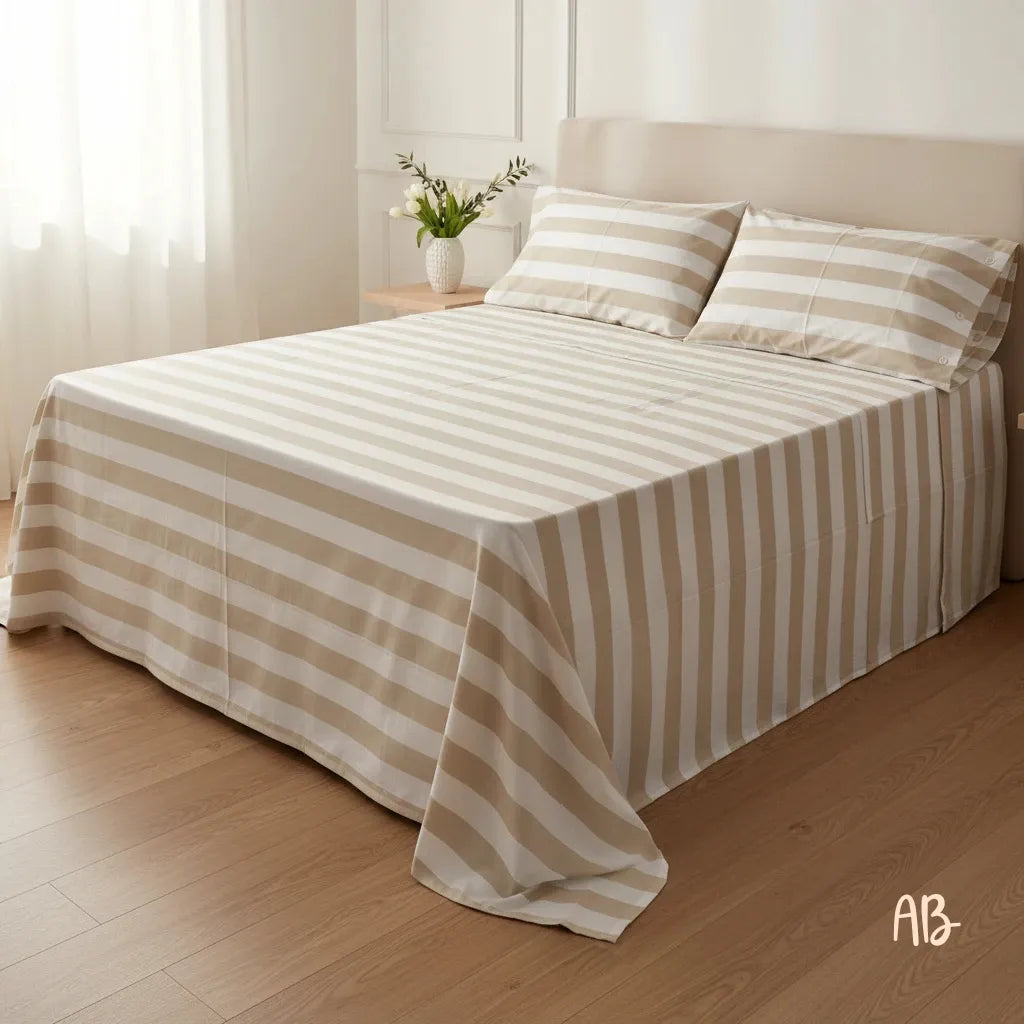 Completo lenzuola Lumiere double face in cotone Beige