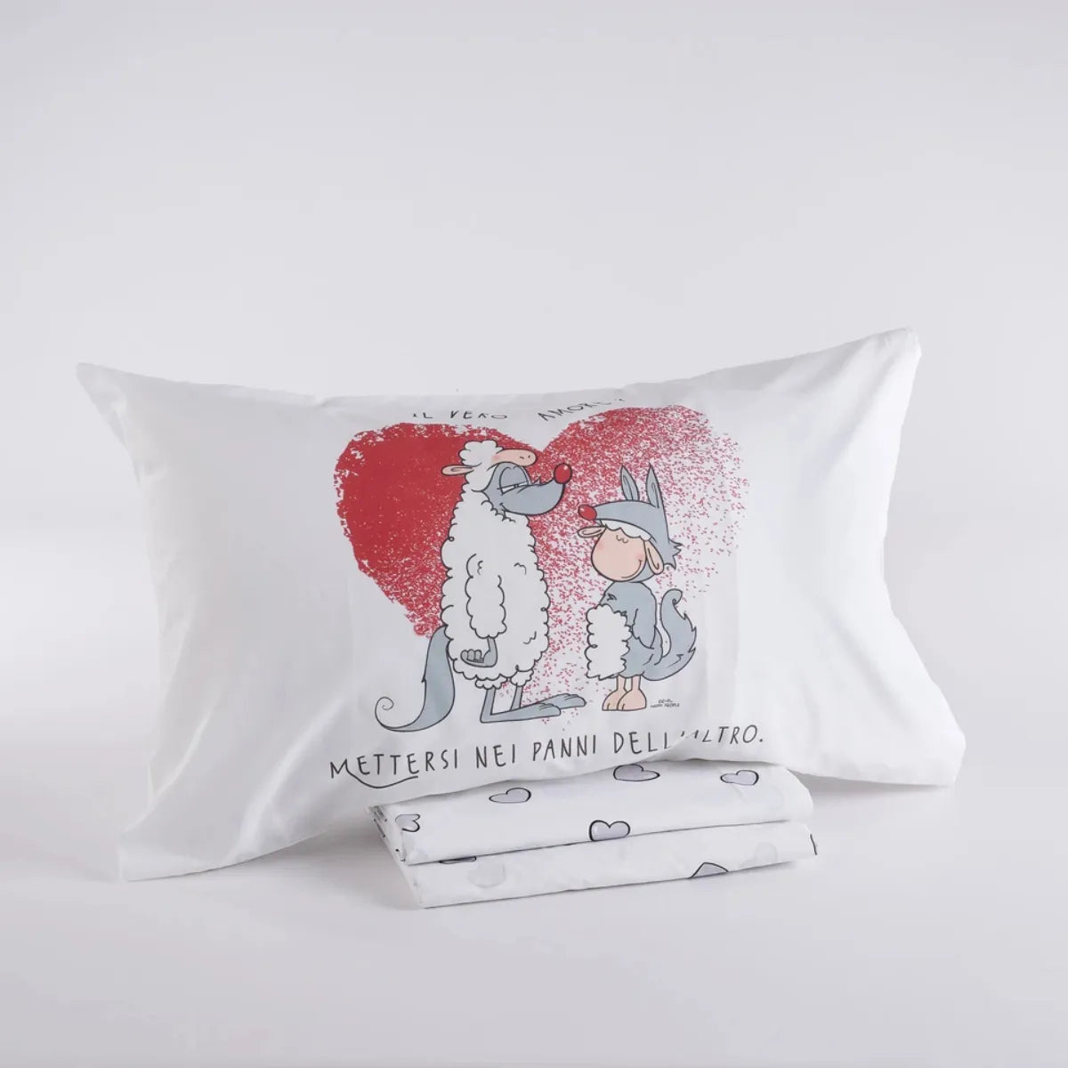 Completo lenzuola in cotone Amore Vero - A cuori