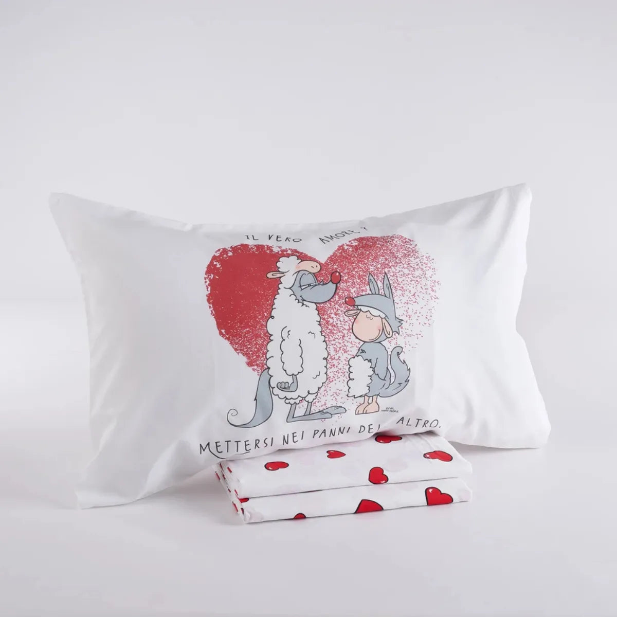 Completo lenzuola in cotone Amore Vero - A cuori