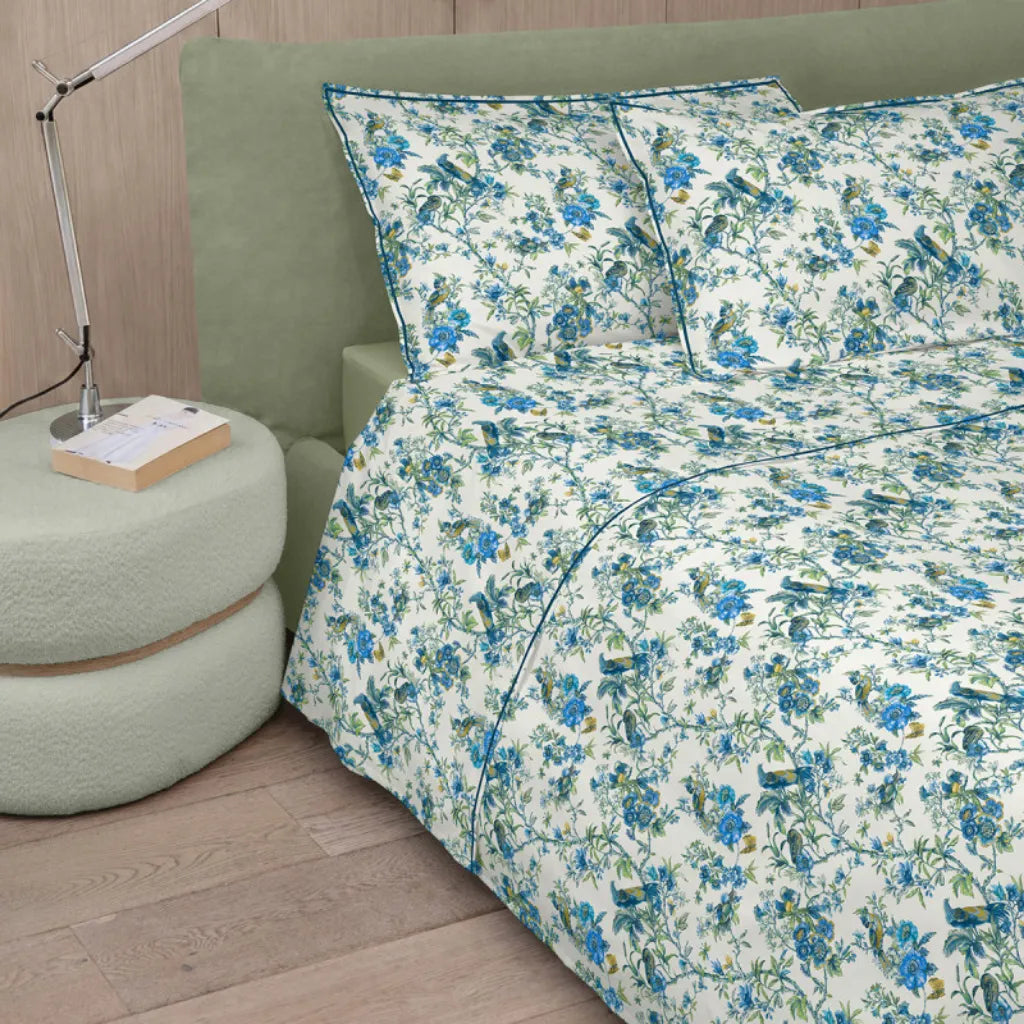 Completo lenzuola copriletto Birds Garden colore Blu/verde
