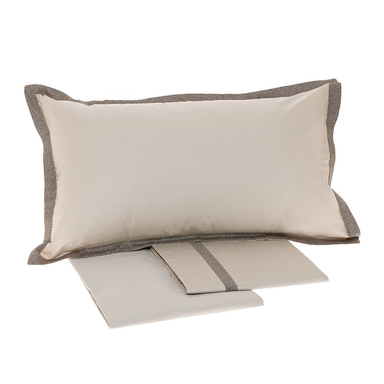 Completo lenzuola in raso di cotone Minimal Borbonese colore tortora