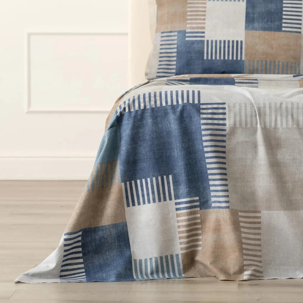 Completo lenzuola in cotone Parker colore blu