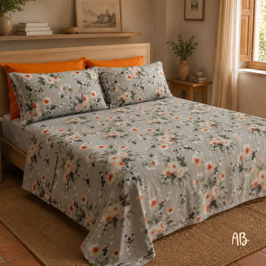 Completo lenzuola in cotone egiziano raso colore Arancio