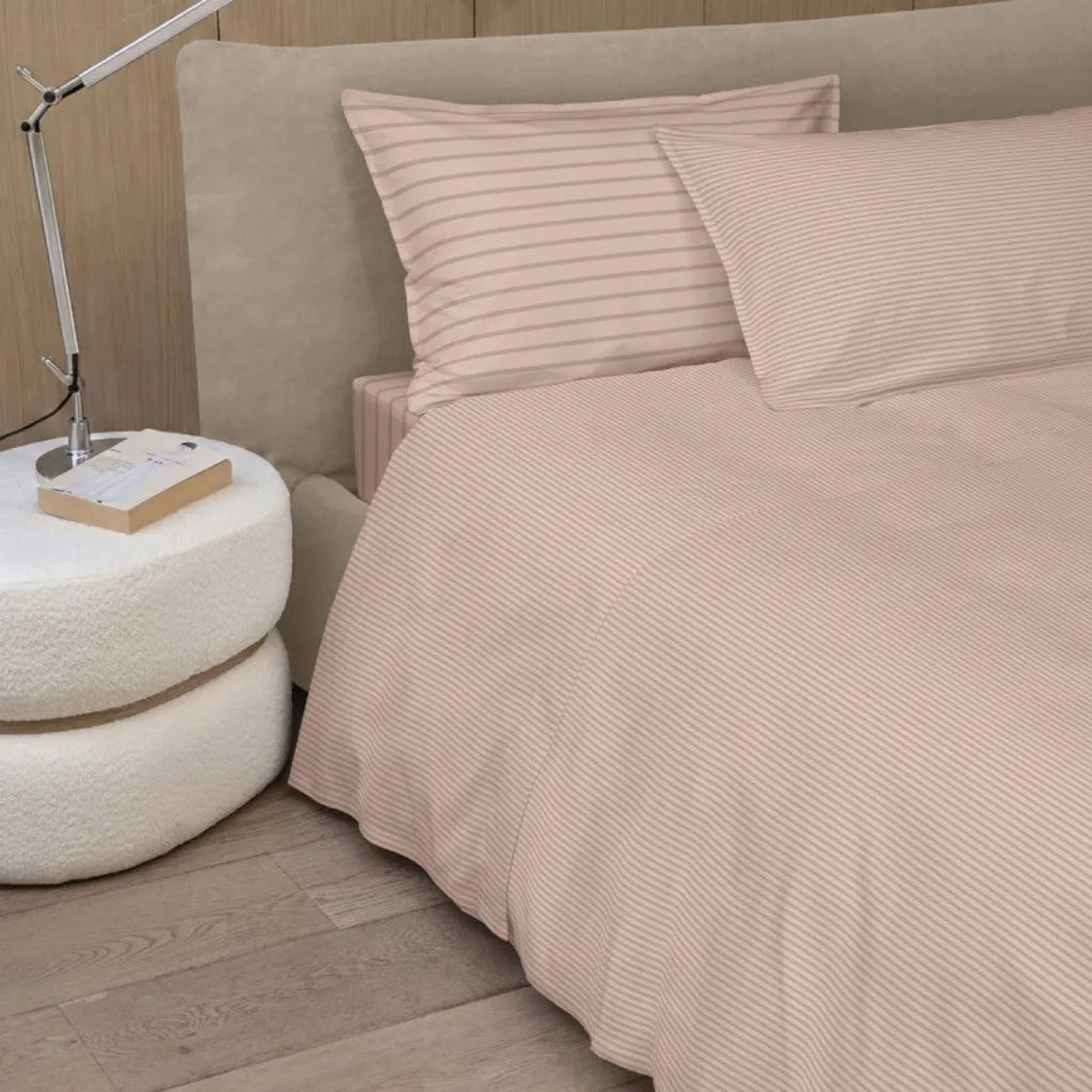 Completo lenzuola Easy Stripes NO STIRO colore Rosa cipria-beige