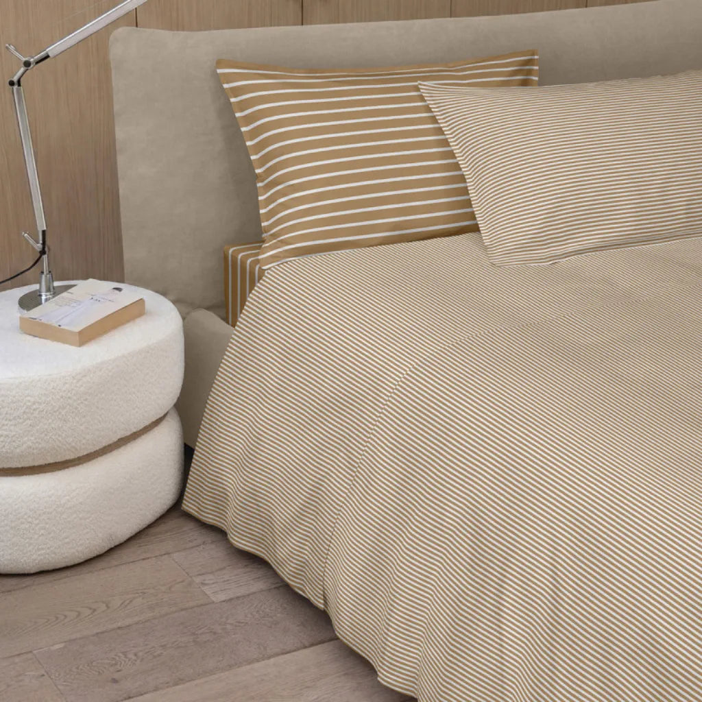 Completo lenzuola Easy Stripes NO STIRO colore Tan-off white