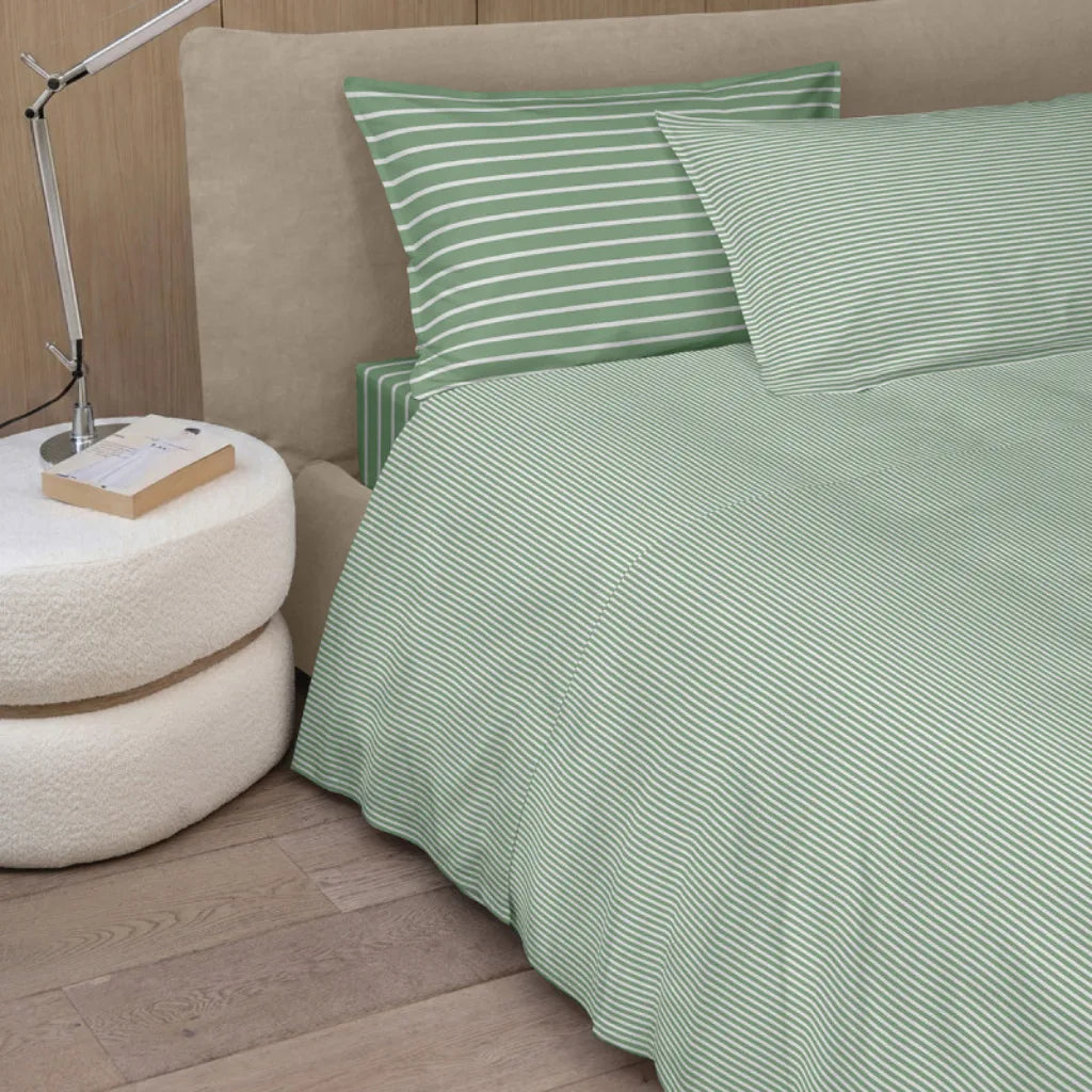 Completo lenzuola Easy Stripes NO STIRO colore Verde-off white
