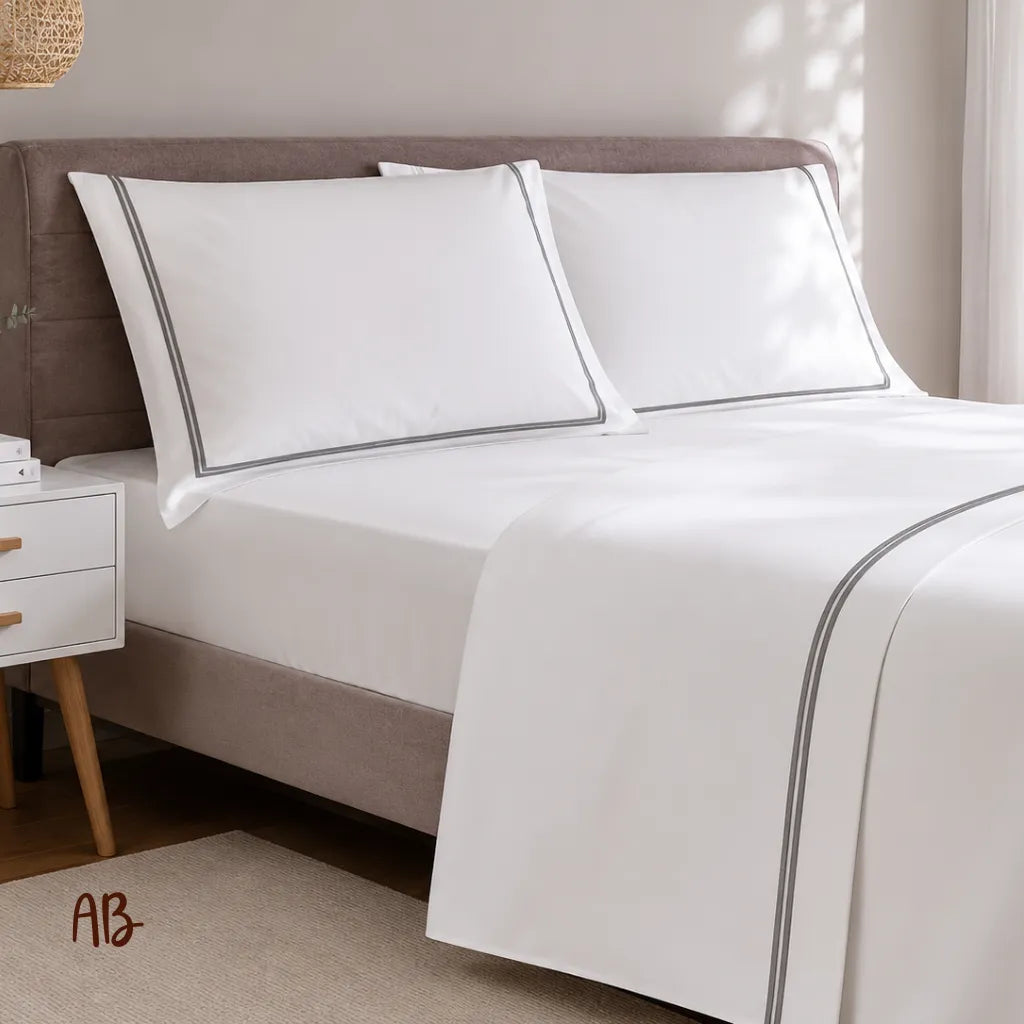Completo lenzuola in raso con piping colore Grigio